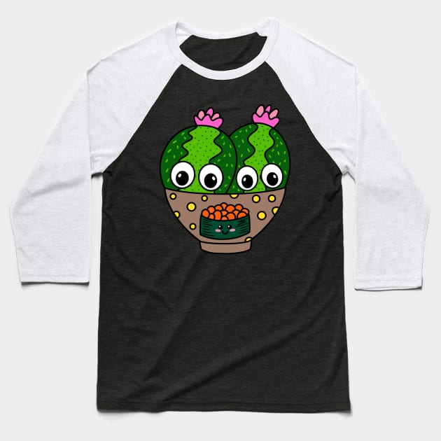 Cute Cactus Design #279: Cute Cacti In Fish Egg Sushi Bowl Baseball T-Shirt by DreamCactus